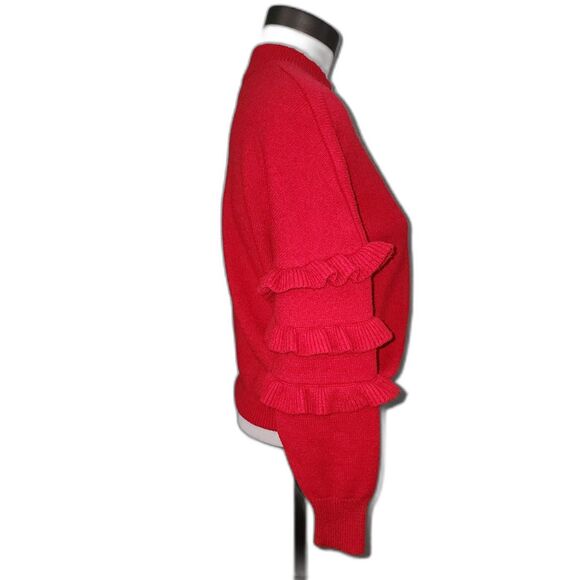 Line & Dot Red Ruffle Sleeve Mock Turtleneck Sweater Size M - Picture 3 of 10